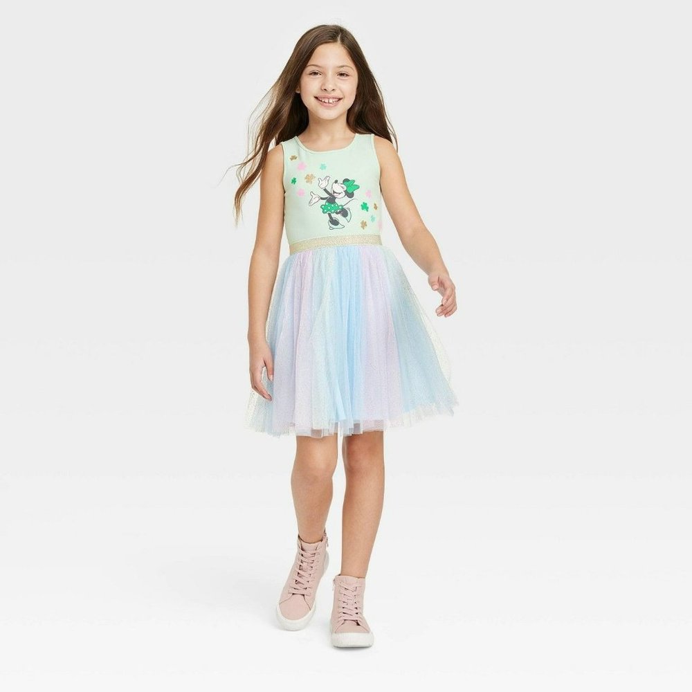 Girls' Disney Minnie Mouse Clover St. Patrick's Day Tutu Dress Mint Green Medium